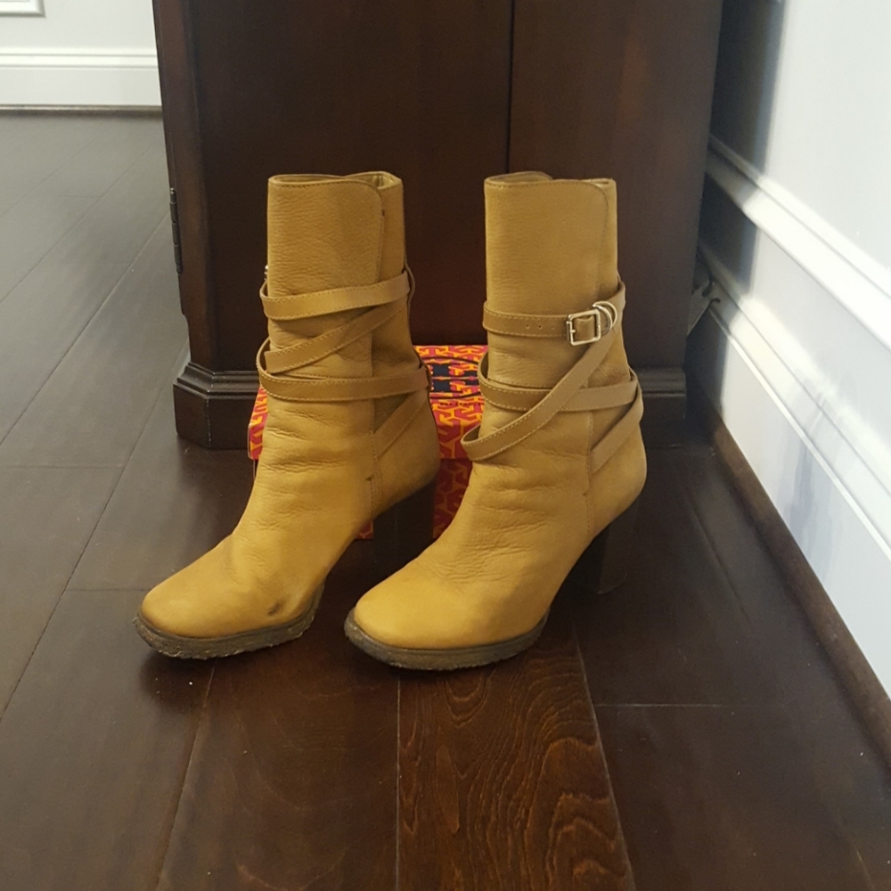 Tory Burch Tan Soft Leather Mid Calf Boot